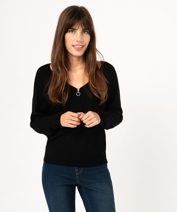 Pull fin à col V zippé manches chauve-souris femme vue1 - GEMO 4G FEMME - GEMO