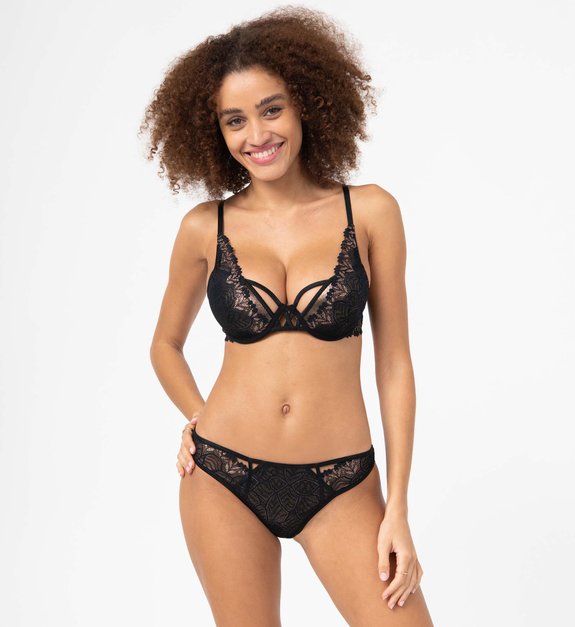 Soutien-gorge corbeille en matière satinée et dentelle vue3 - GEMO(HOMWR FEM) - GEMO