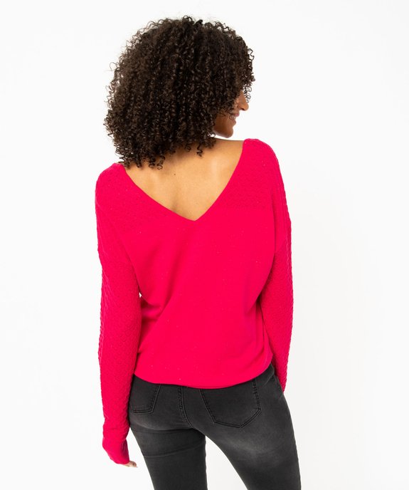 Pull avec double col V et manches fantaisie femme vue3 - GEMO(FEMME PAP) - GEMO