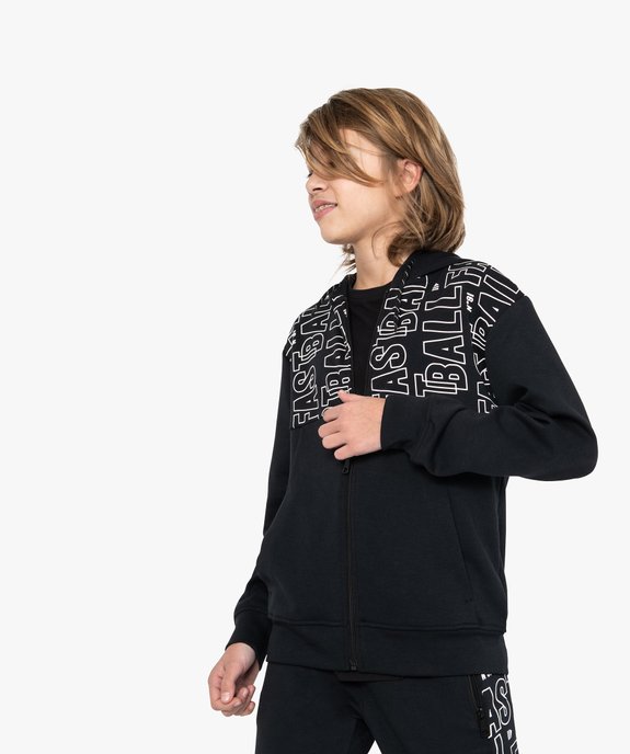 Sweat garçon à capuche avec zip avec inscription sur le buste vue1 - GEMO (JUNIOR) - GEMO