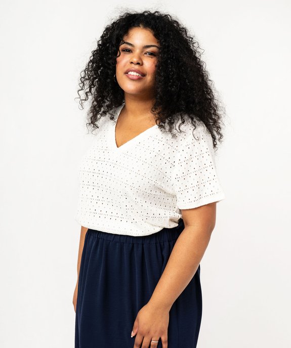 Tee-shirt grande taille manches courtes en maille ajourée femme vue1 - GEMO (G TAILLE) - GEMO