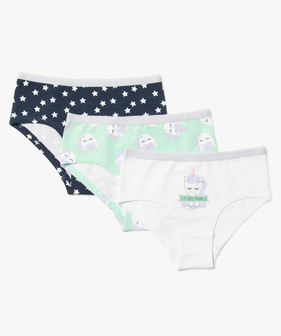 Shorty fille motif licornes contenant du coton bio (lot de 3) vue1 - GEMO 4G FILLE - GEMO