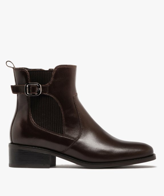 Bottines femme à petit talon dessus en cuir avec col détail en maille - Tanéo vue1 - TANEO - GEMO