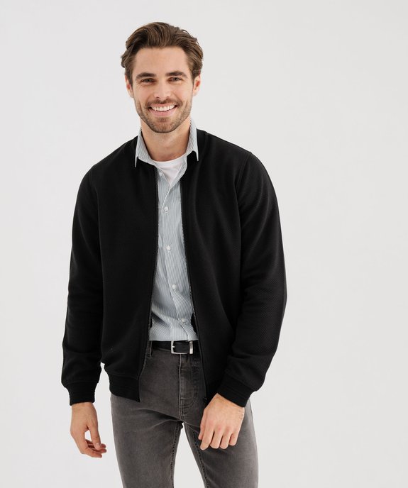 Sweat zippé en maille texturée homme vue1 - GEMO (HOMME) - GEMO