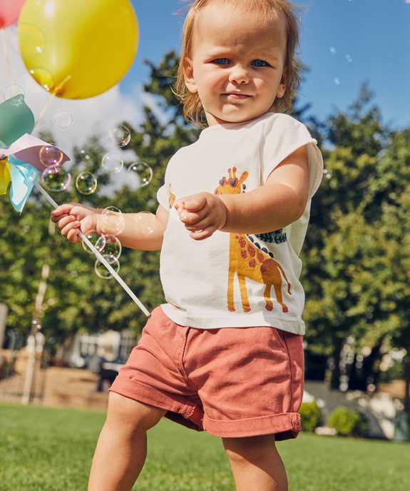 Short uni avec ceinture élastiquée bébé fille vue6 - GEMO 4G BEBE - GEMO