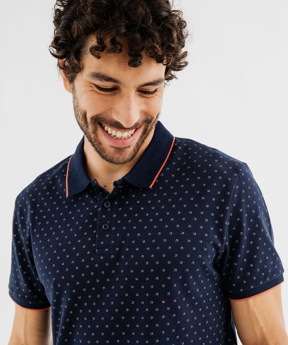 Polo manches courtes en maille piquée à micro-motifs homme vue2 - GEMO (HOMME) - GEMO