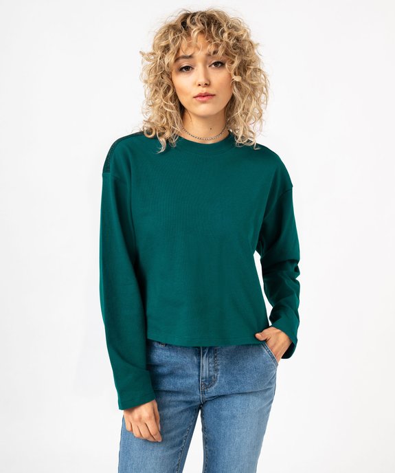 Sweat en coton avec strass sur les épaules femme vue1 - GEMO(FEMME PAP) - GEMO