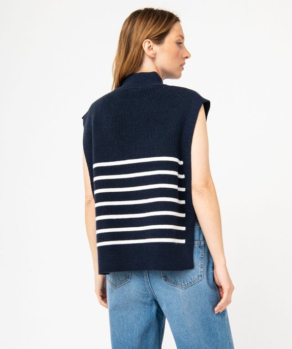 Pull sans manches rayé avec col zippé femme vue3 - GEMO 4G FEMME - GEMO