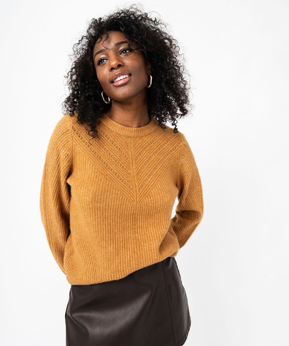 Pull en maille ajourée sur le décolleté femme vue2 - GEMO(FEMME PAP) - GEMO