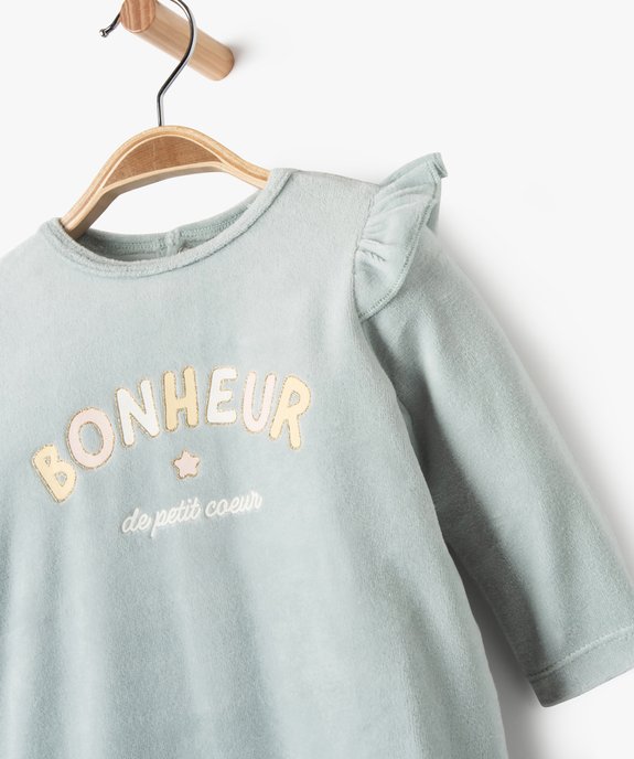 Pyjama en velours avec volants et inscription pailletée bébé fille vue2 - GEMO 4G BEBE - GEMO