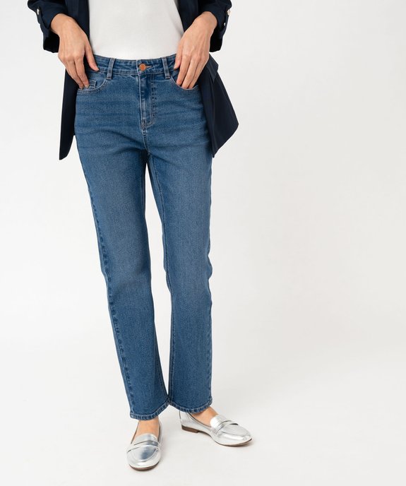 Jean regular taille haute en denim stretch délavé femme vue1 - GEMO(FEMME PAP) - GEMO