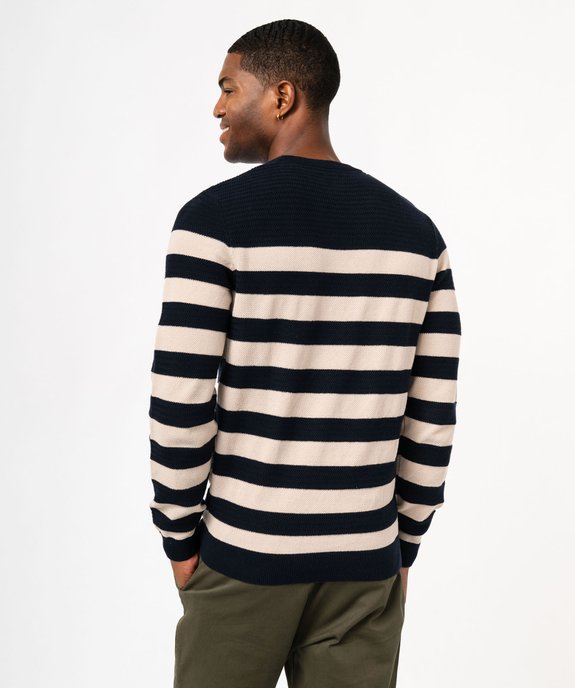 Pull à col rond en coton à rayures homme vue6 - GEMO 4G HOMME - GEMO