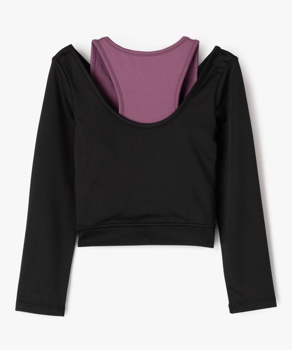 Tee-shirt manches longues crop top de sport look 2-en-1 fille vue3 - GEMO (ENFANT) - GEMO