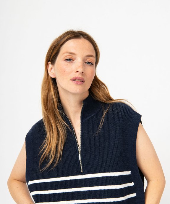 Pull sans manches rayé avec col zippé femme vue2 - GEMO 4G FEMME - GEMO