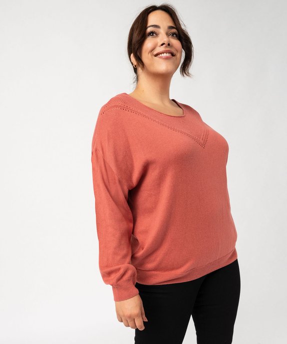 Pull en fine maille à encolure ajourée fantaisie femme grande taille vue1 - GEMO (G TAILLE) - GEMO