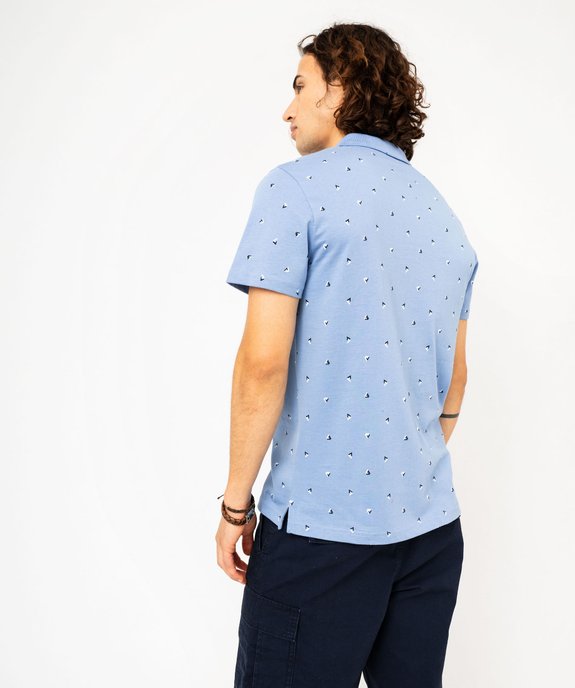 Polo manches courtes en jersey de coton à petits motifs homme vue3 - GEMO (HOMME) - GEMO