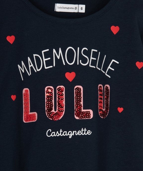 Tee-shirt fille avec motif et sequins brodés – LuluCastagnette vue2 - LULUCASTAGNETTE - GEMO