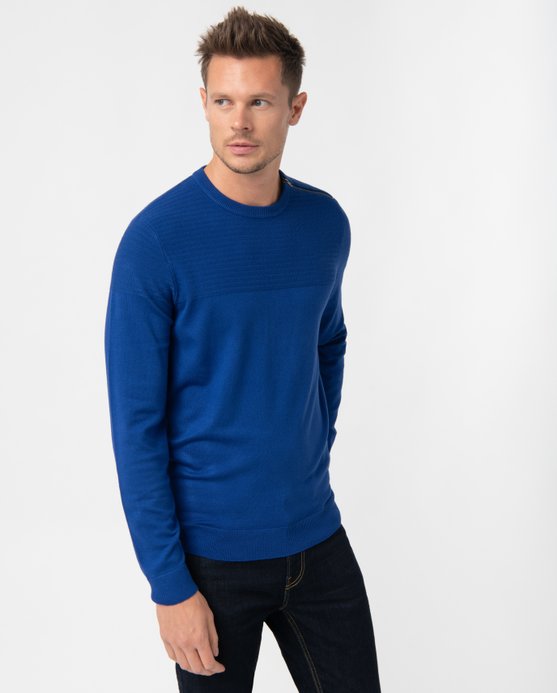 Pull homme à col rond avec zip sur l'épaule vue1 - GEMO (HOMME) - GEMO