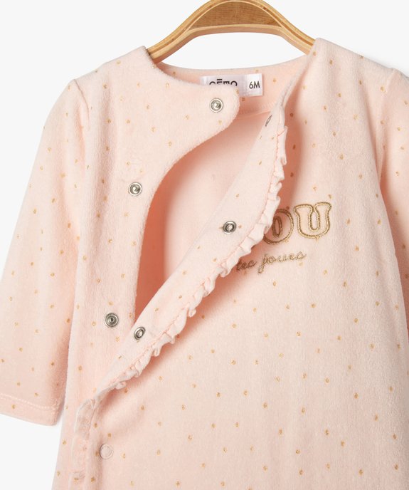 Pyjama en velours à motifs pois et inscription pailletée bébé fille vue2 - GEMO 4G BEBE - GEMO