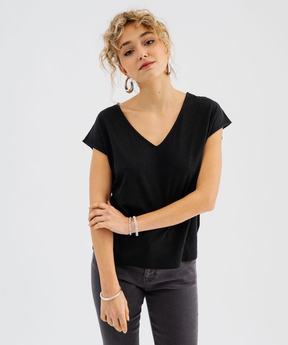 Tee-shirt manches courtes coupe loose en lin femme vue1 - GEMO 4G FEMME - GEMO