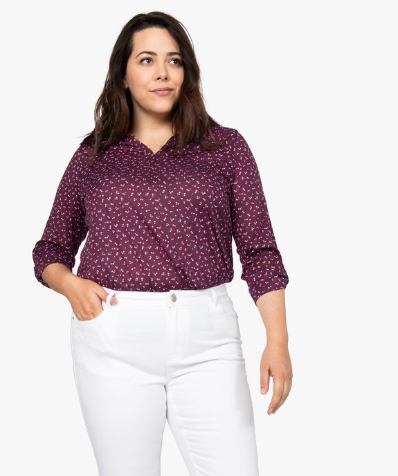 Tee-shirt femme grande taille imprimé col V et dos dentelle vue1 - GEMO 4G GT - GEMO