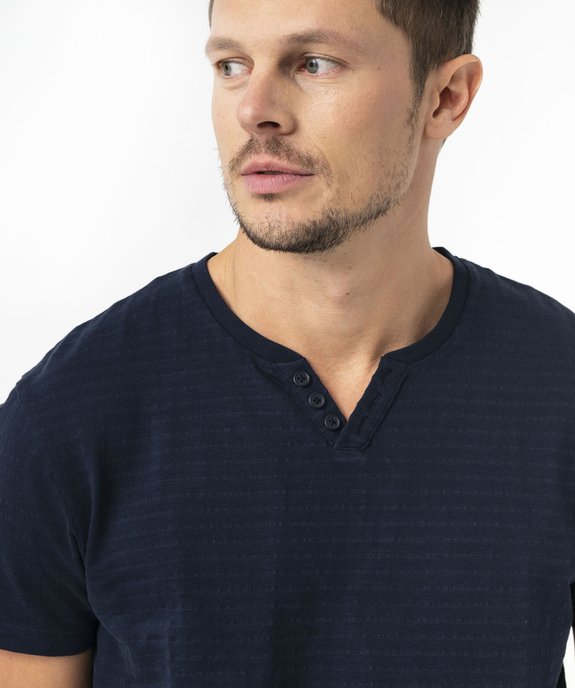 Tee-shirt manches courtes col fantaisie à rayures jacquard homme vue2 - GEMO 4G HOMME - GEMO