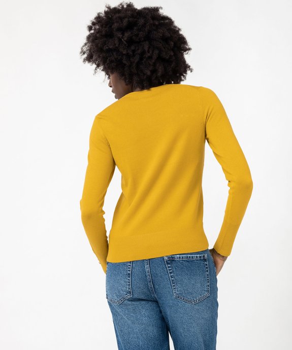 Pull fin à col rond avec boutons aux poignets femme vue3 - GEMO 4G FEMME - GEMO