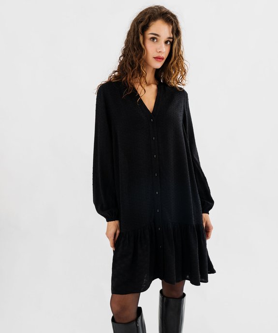 Robe à manches longues avec volant dans le bas femme vue1 - GEMO 4G FEMME - GEMO