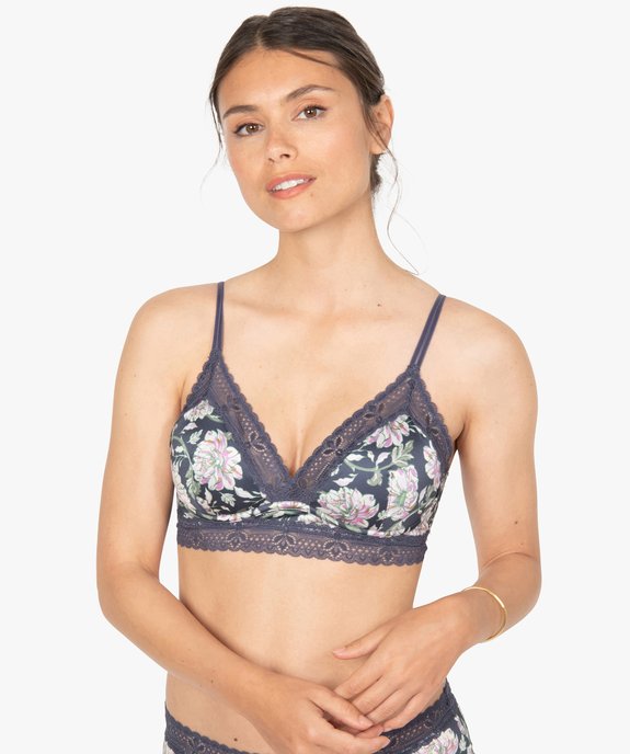 Soutien-gorge femme forme triangle à motifs fleuris et dentelle vue1 - GEMO(HOMWR FEM) - GEMO