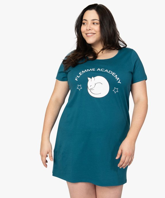 Chemise de nuit à manches courtes avec motifs femme grande taille vue1 - GEMO 4G FEMME - GEMO