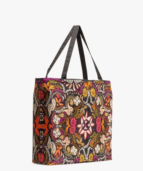 Tote bag en toile à motifs fleuris inspiration indienne vue2 - GEMO (ACCESS) - GEMO