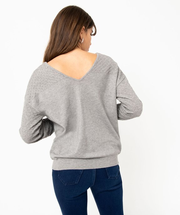 Pull avec double col V et manches fantaisie femme vue3 - GEMO(FEMME PAP) - GEMO