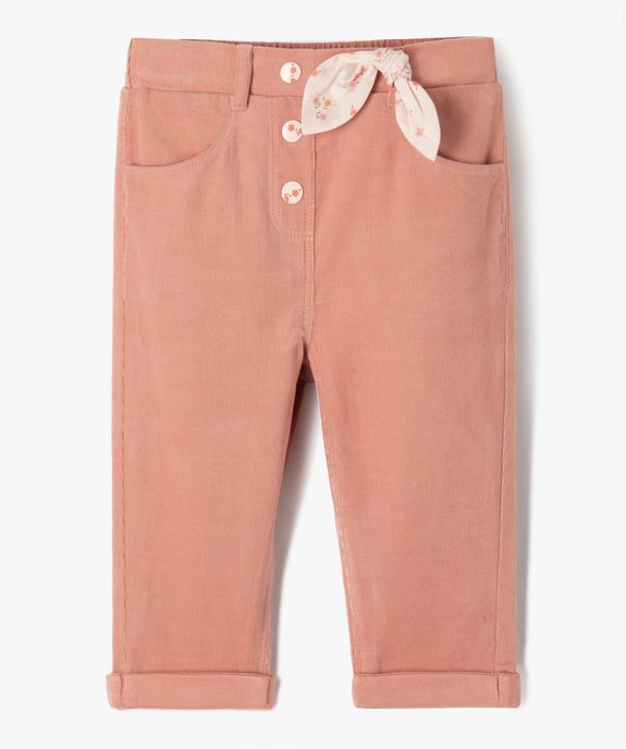 Pantalon en velours côtelé avec noeud à la taille bébé fille vue1 - GEMO(BEBE DEBT) - GEMO