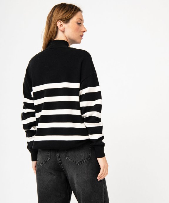 Pull rayé loose à col cheminée et boutons femme vue3 - GEMO 4G FEMME - GEMO