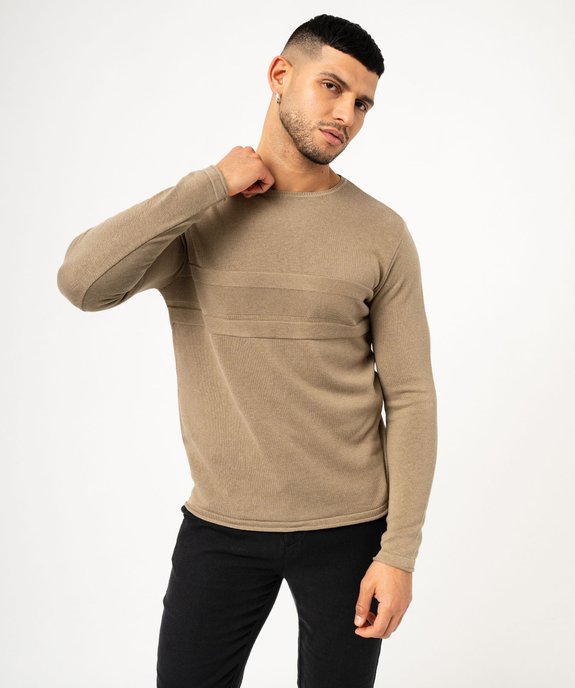 Pull en maille fine avec bandes sur la poitrine homme vue1 - GEMO (HOMME) - GEMO