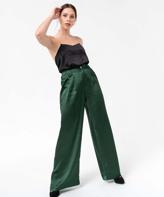 Pantalon de soirée femme en matière satinée Gémo x Nolwenn Crème vue2 - GEMO(FEMME PAP) - GEMO