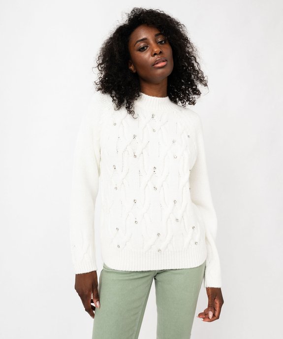 Pull à torsades avec strass brodés femme vue2 - GEMO(FEMME PAP) - GEMO