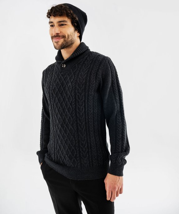 Pull à col châle et torsades homme vue2 - GEMO (HOMME) - GEMO