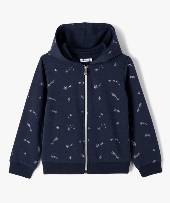 Sweat à capuche zippé à motifs pailletés fille vue1 - GEMO (ENFANT) - GEMO