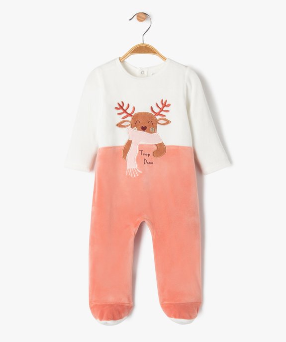 Pyjama dors-bien en velours avec motif cerf bébé fille vue1 - GEMO(BEBE DEBT) - GEMO