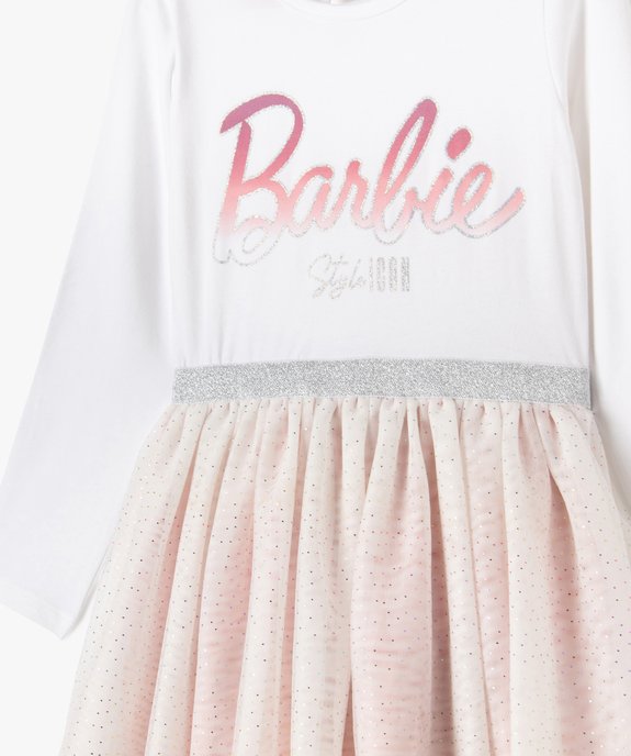 Robe à manches longues en coton et tulle fille - Barbie vue2 - BARBIE - GEMO