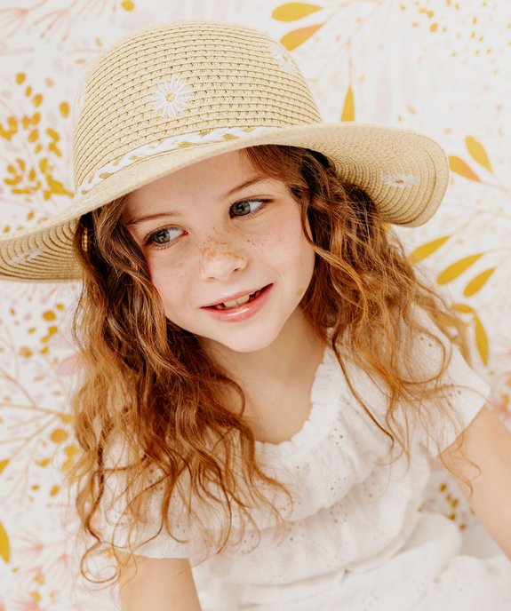 Chapeau de paille forme capeline à paillettes et fleurs fille vue1 - GEMO (ENFANT) - GEMO