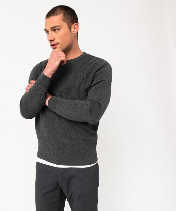 Pull en coton homme avec maille fantaisie sur l’avant vue1 - GEMO (HOMME) - GEMO