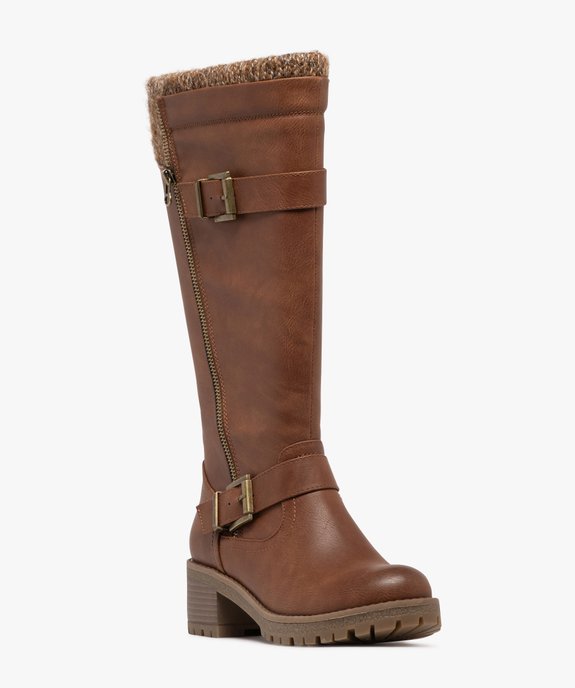 Bottes femme à talon épais et semelle crantée avec col en maille vue2 - GEMO(URBAIN) - GEMO