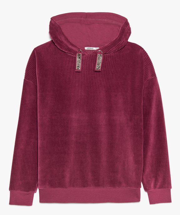 Sweat fille en velours côtelé et capuche  vue1 - GEMO (JUNIOR) - GEMO