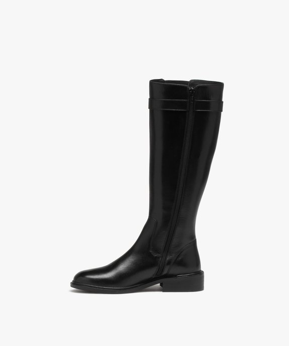 Bottes femme à talon plat en cuir uni et à zip - Taneo vue3 - TANEO - GEMO