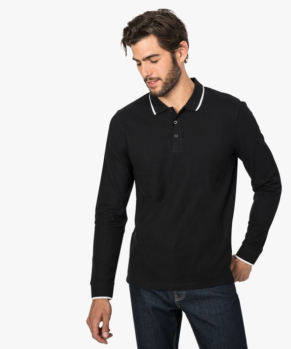 Polo homme en maille piquée à manches longues vue1 - GEMO (HOMME) - GEMO