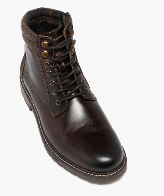 Boots dessus en cuir avec col en maille à semelle crantée homme vue6 - URBAN STEPS - GEMO