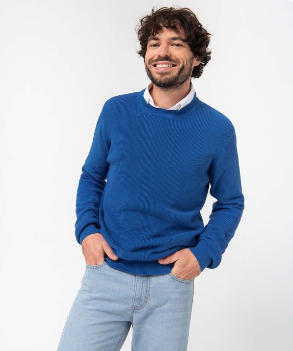 Pull homme en maille unie vue2 - GEMO (HOMME) - GEMO