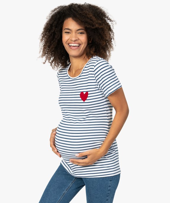 Tee-shirt de grossesse imprimé à manches courtes avec appliqué cœur en velours vue1 - GEMO 4G MATERN - GEMO